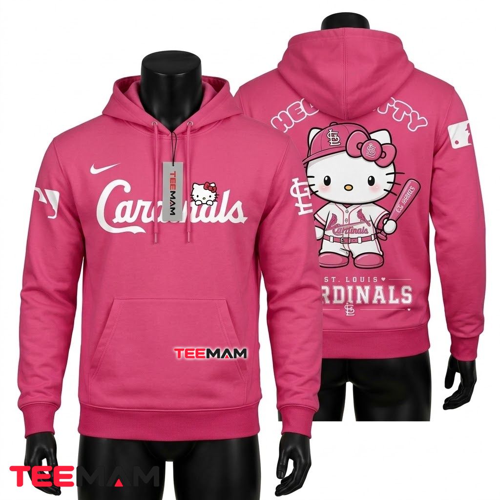 St. Louis Cardinals 3D Hoodie Hello Kitty Baseball Pink Front