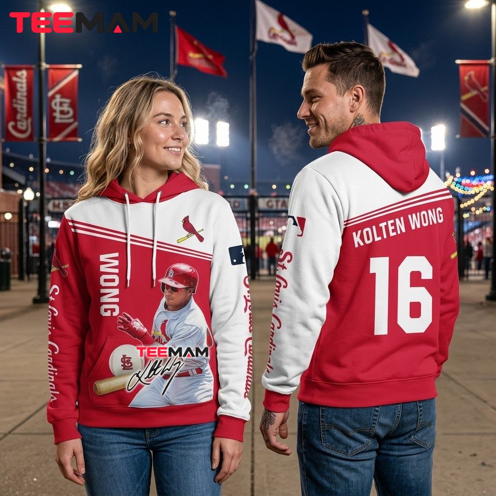 St. Louis Cardinals 3D Hoodie Kolten Wong Player Signature Back St. Louis Cardinals 3D Hoodie Kolten Wong Player Signature Back