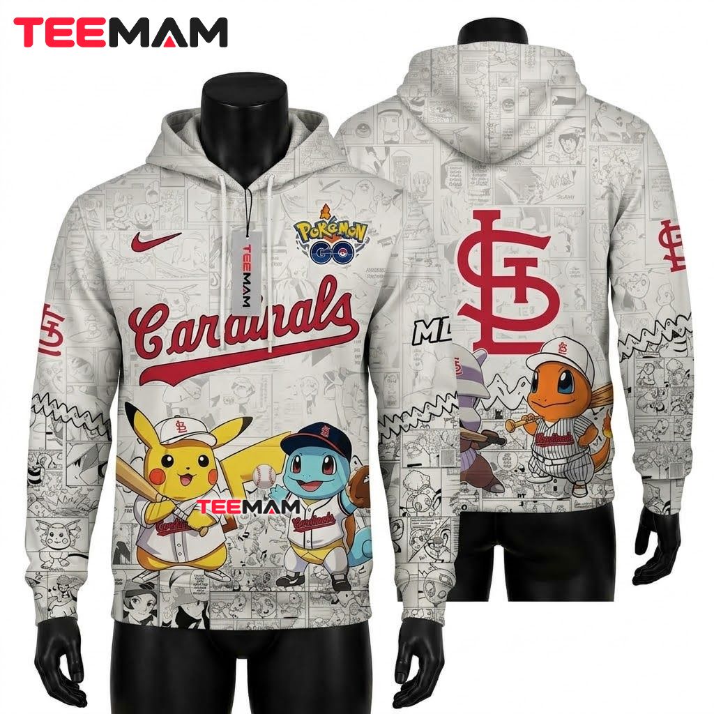 St. Louis Cardinals 3D Hoodie Pokemon Pikachu Squirtle Front