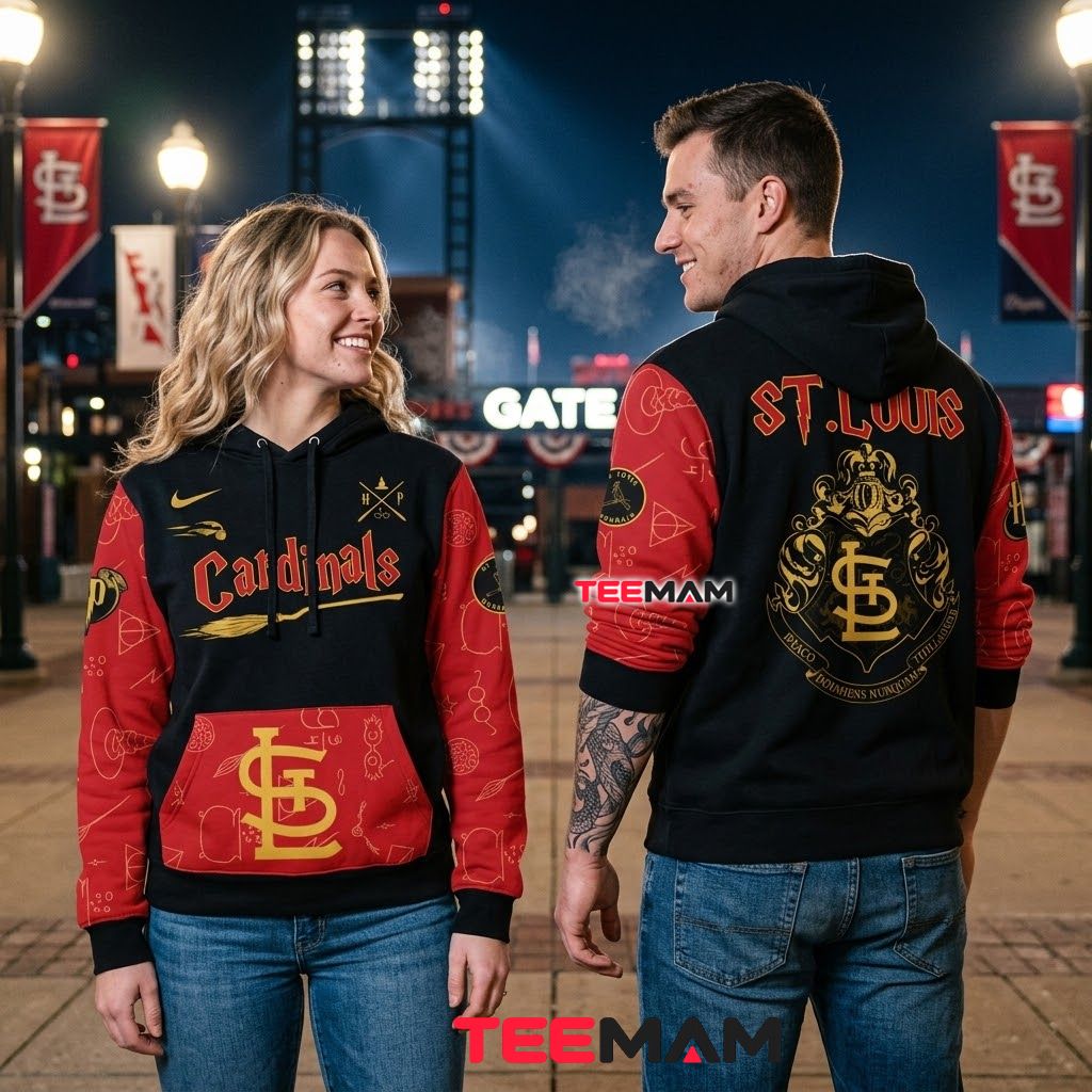 St. Louis Cardinals All Over Print 3D Hoodie Quidditch Crest Black Red Back St. Louis Cardinals All Over Print 3D Hoodie Quidditch Crest Black Red Back