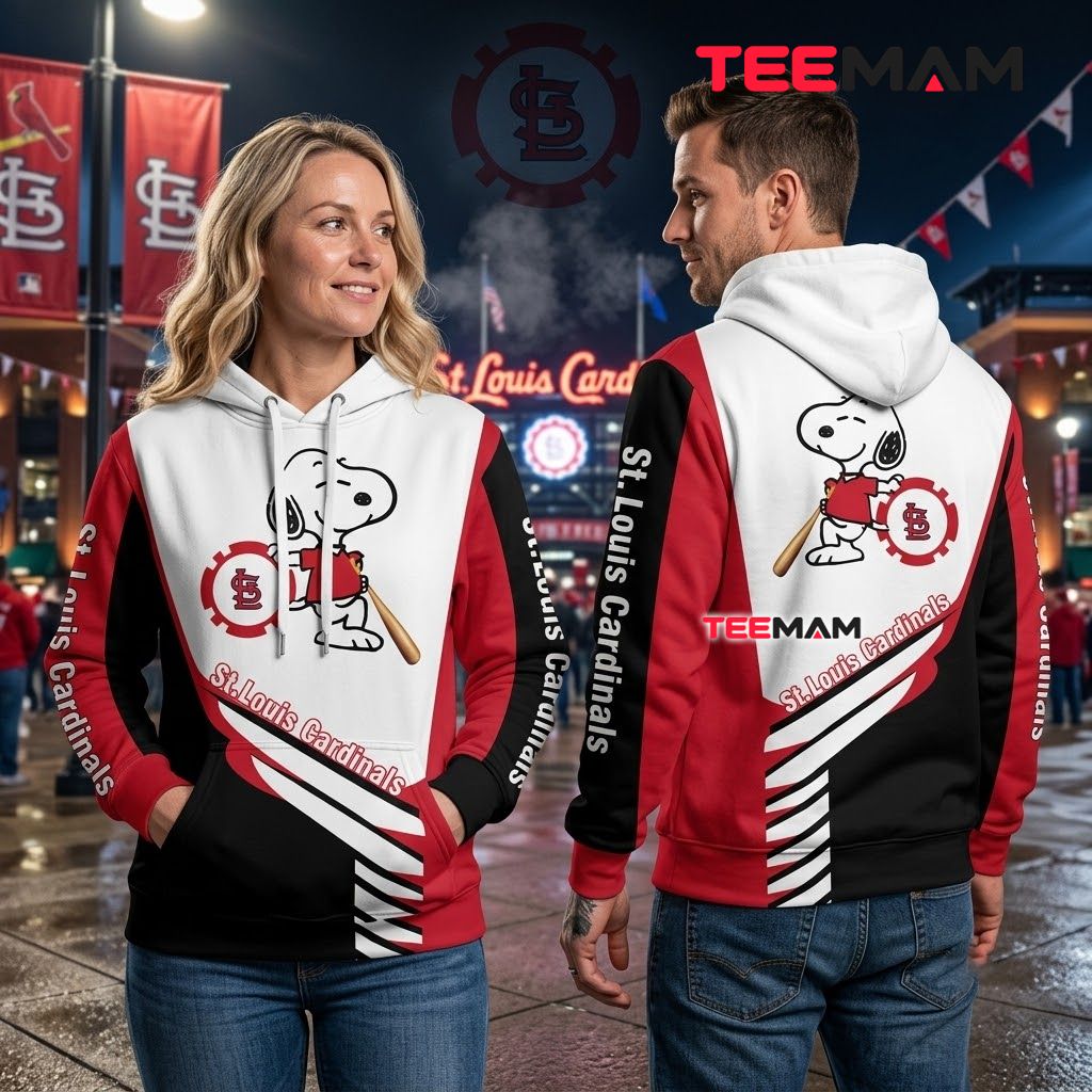 St. Louis Cardinals All Over Print 3D Hoodie Snoopy Baseball Diagonal Stripe Back St. Louis Cardinals All Over Print 3D Hoodie Snoopy Baseball Diagonal Stripe Back