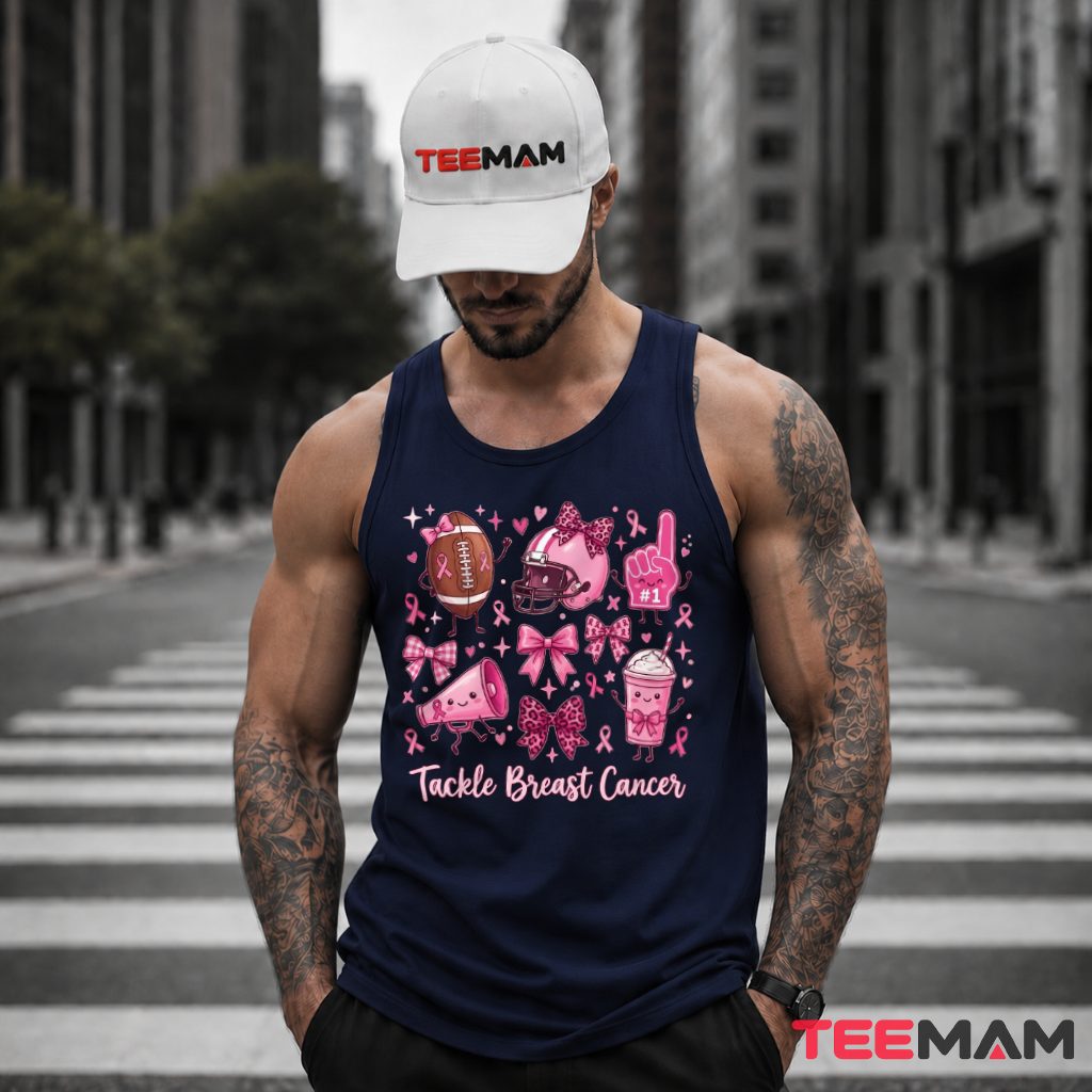 Tackle Breast Cancer Football Helmet Bow Cheer Tank Top Tackle Breast Cancer Football Helmet Bow Cheer Tank Top
