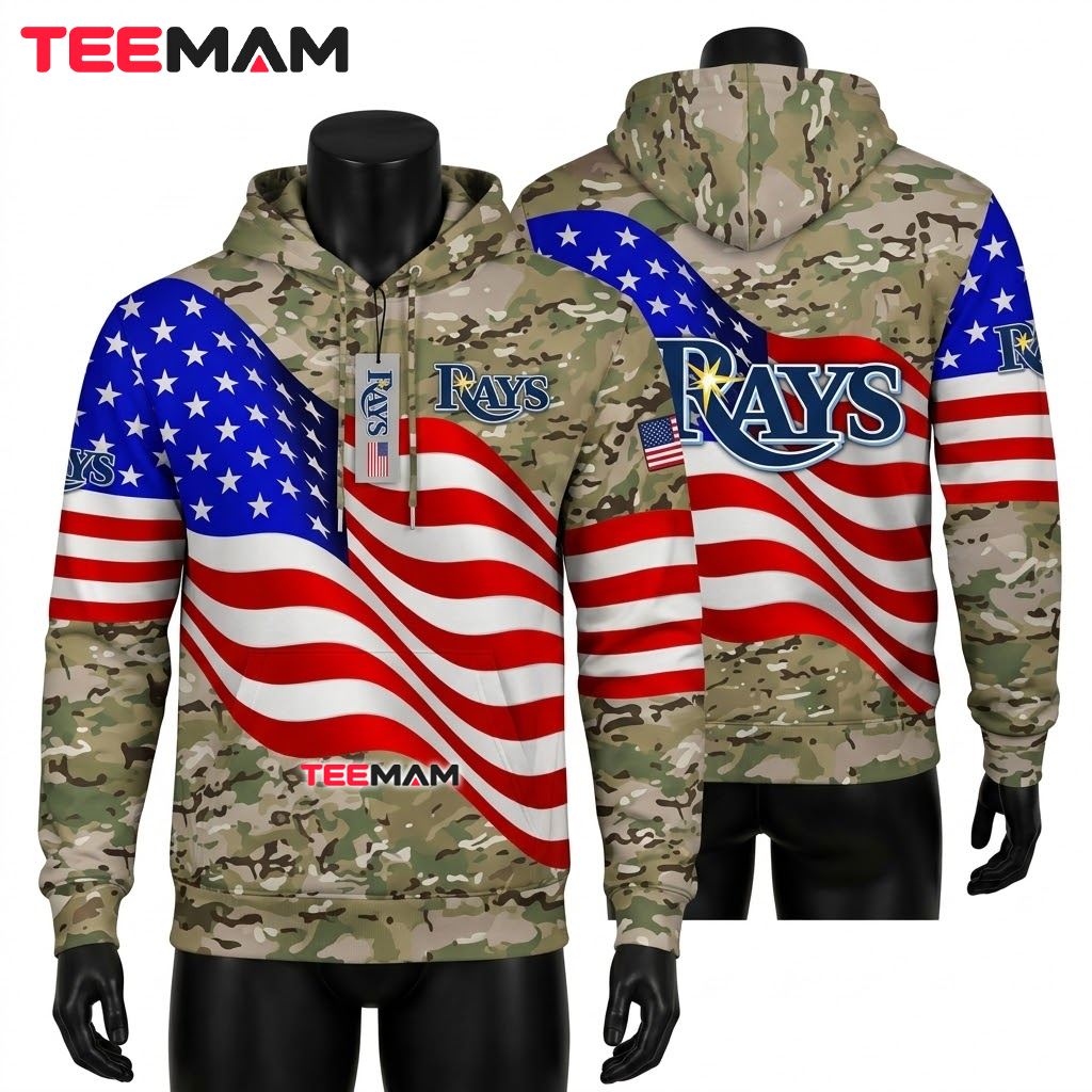 Tampa Bay Rays 3D Hoodie American Flag Camo Front