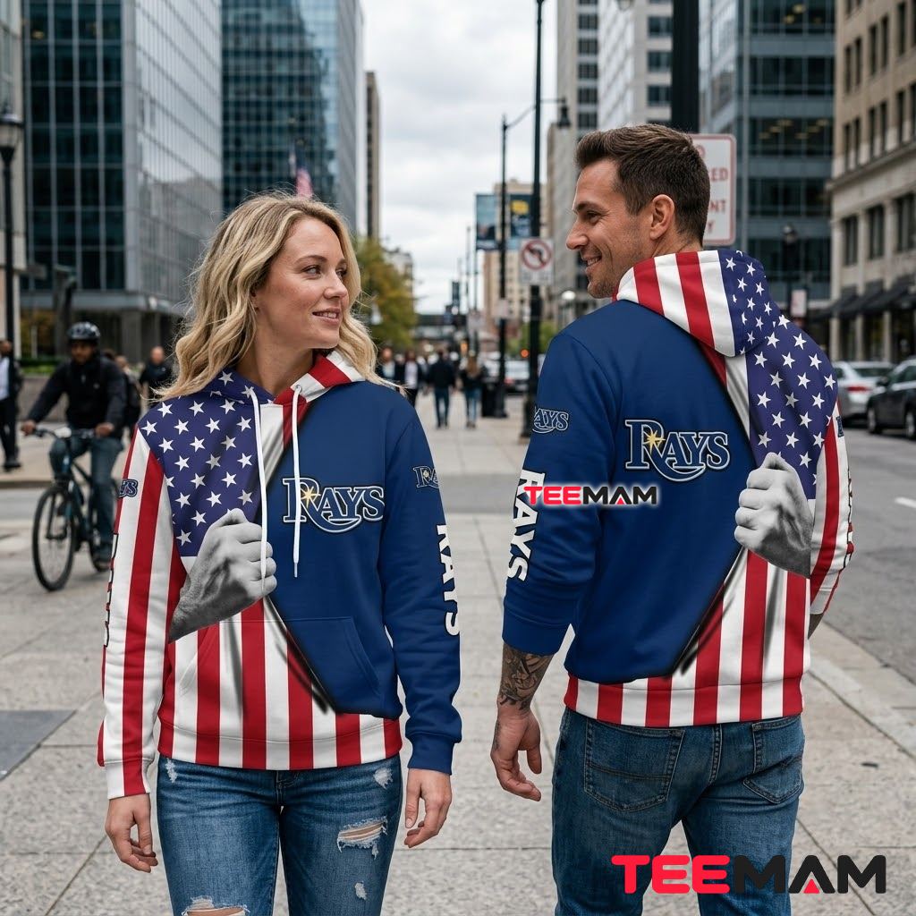 Tampa Bay Rays 3D Hoodie American Flag Ripped Reveal Back Tampa Bay Rays 3D Hoodie American Flag Ripped Reveal Back