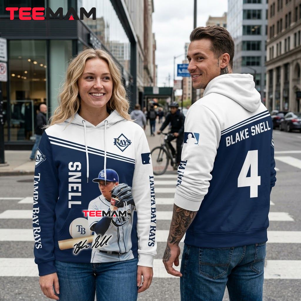 Tampa Bay Rays 3D Hoodie Blake Snell Player Portrait Back Tampa Bay Rays 3D Hoodie Blake Snell Player Portrait Back