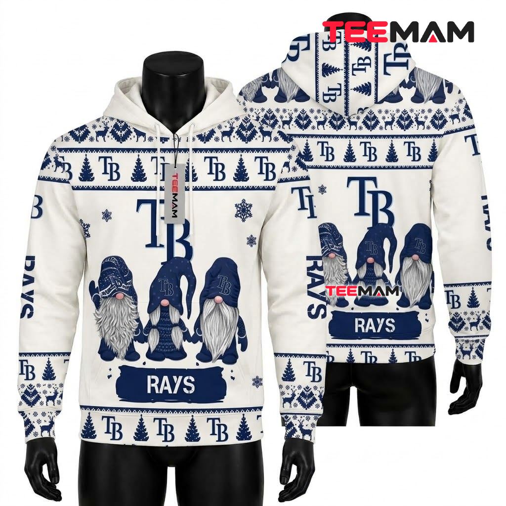 Tampa Bay Rays 3D Hoodie Christmas Gnomes Trio Design Front
