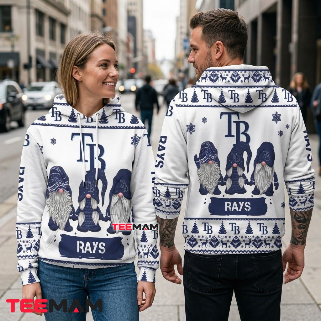 Tampa Bay Rays 3D Hoodie Christmas Gnomes Trio Design Back Tampa Bay Rays 3D Hoodie Christmas Gnomes Trio Design Back