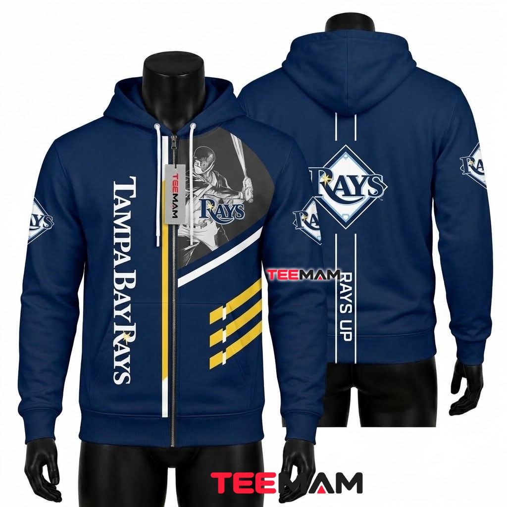 Tampa Bay Rays 3D Hoodie Navy Player Photo Rays Up Front