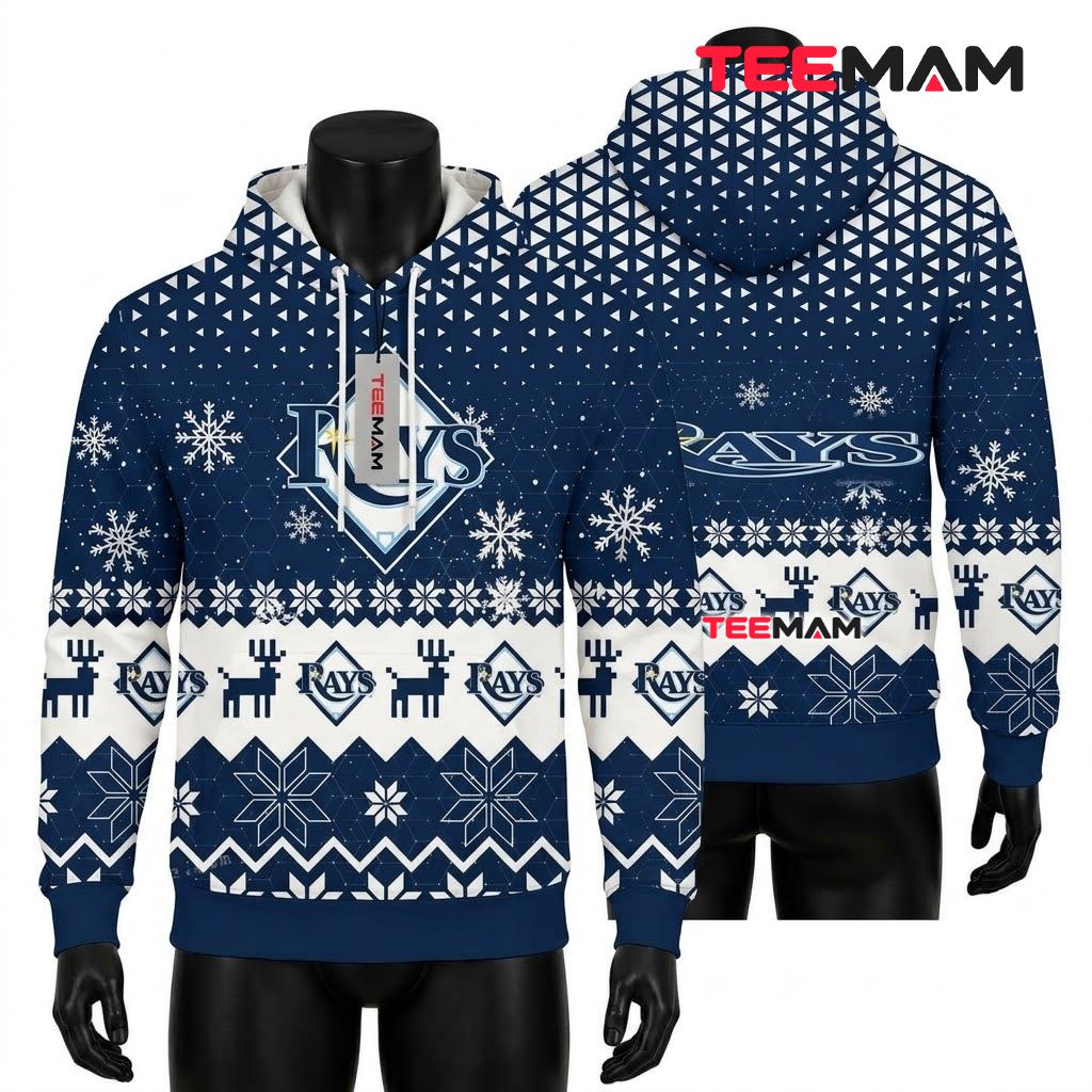 Tampa Bay Rays 3D Hoodie Reindeer Snowflake Pattern Front