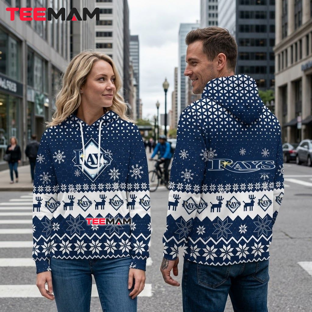 Tampa Bay Rays 3D Hoodie Reindeer Snowflake Pattern Back Tampa Bay Rays 3D Hoodie Reindeer Snowflake Pattern Back