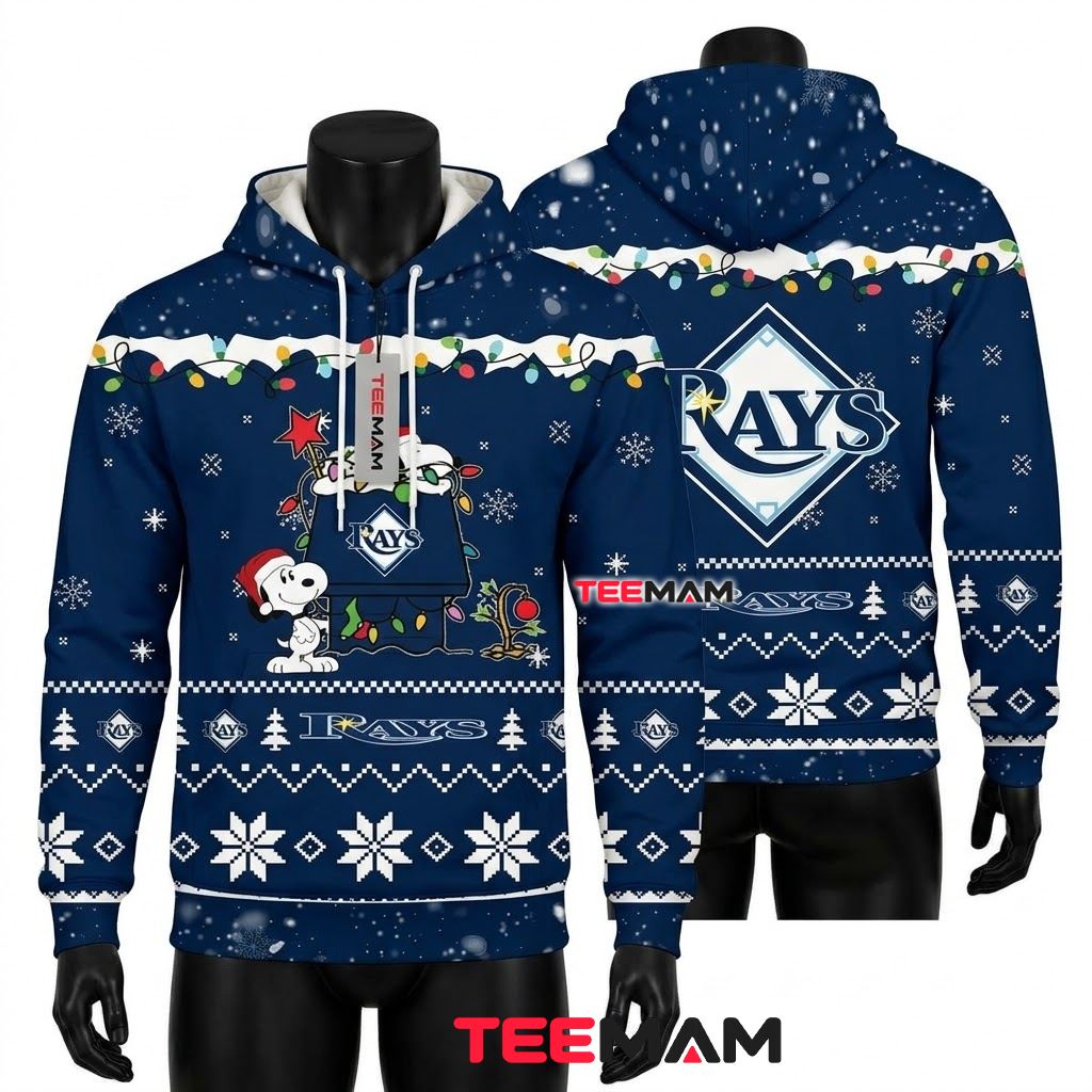 Tampa Bay Rays 3D Hoodie Snoopy Christmas Lights Front