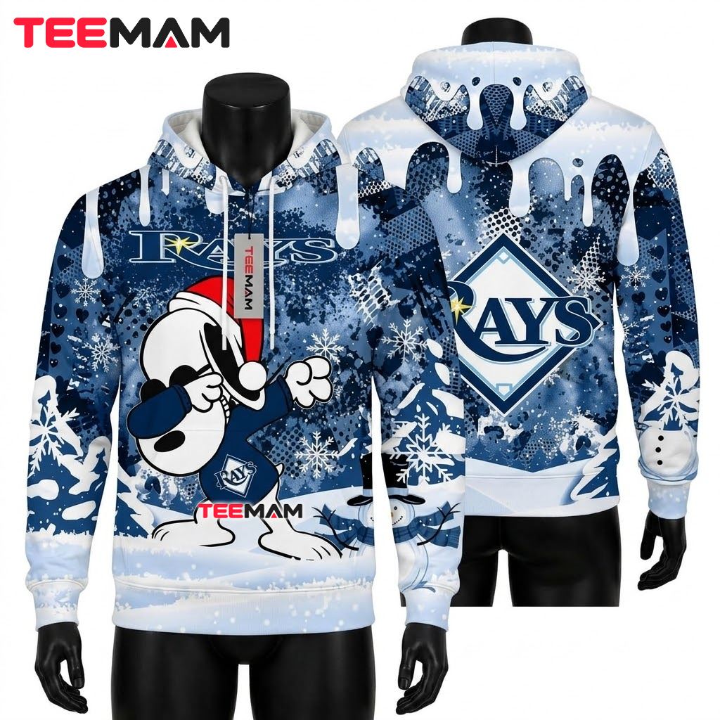 Tampa Bay Rays 3D Hoodie Snoopy Dabbing Winter Snowman Front