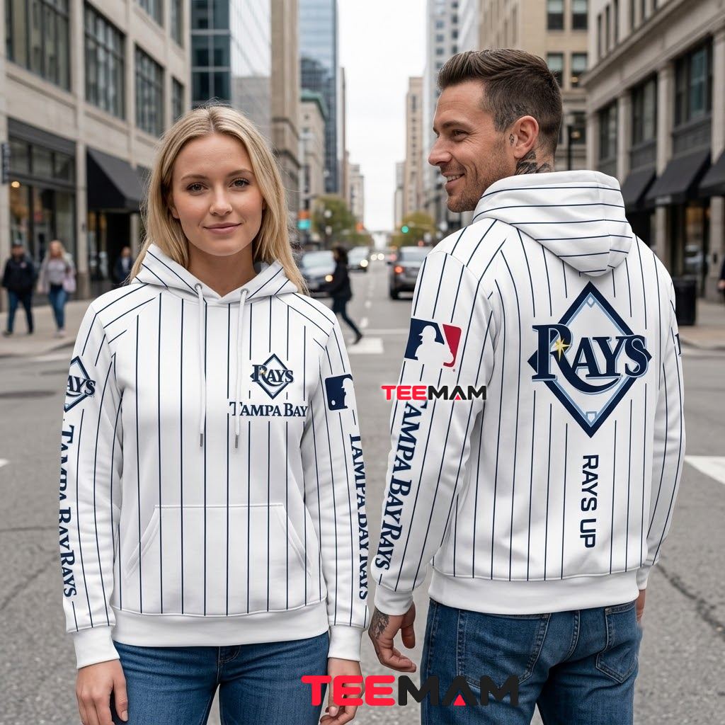 Tampa Bay Rays 3D Hoodie White Pinstripe Rays Up Back Tampa Bay Rays 3D Hoodie White Pinstripe Rays Up Back