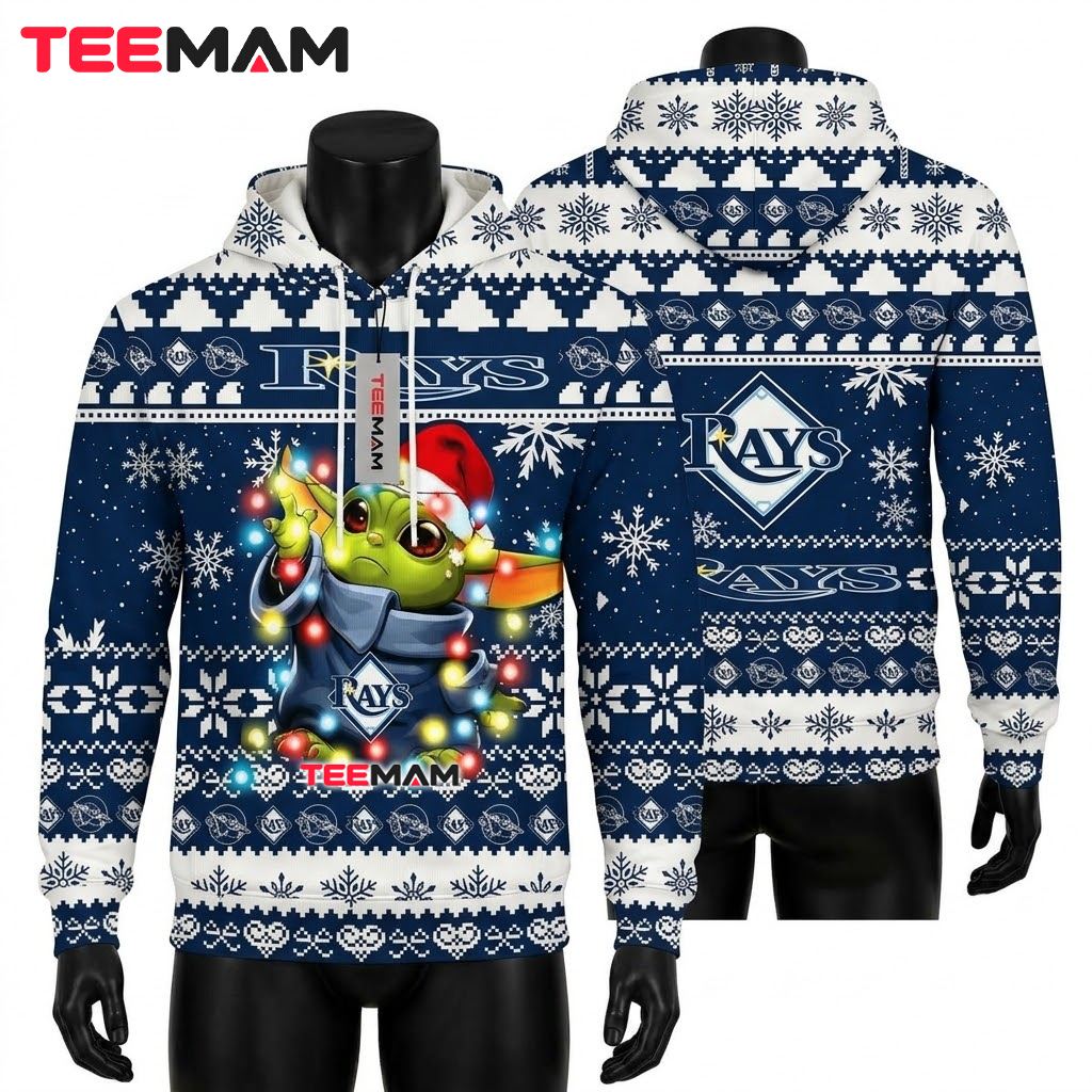 Tampa Bay Rays All Over Print 3D Hoodie Baby Yoda Christmas Lights Front