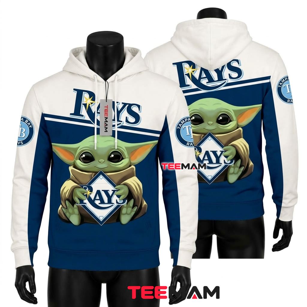 Tampa Bay Rays All Over Print 3D Hoodie Baby Yoda Hug Logo Front