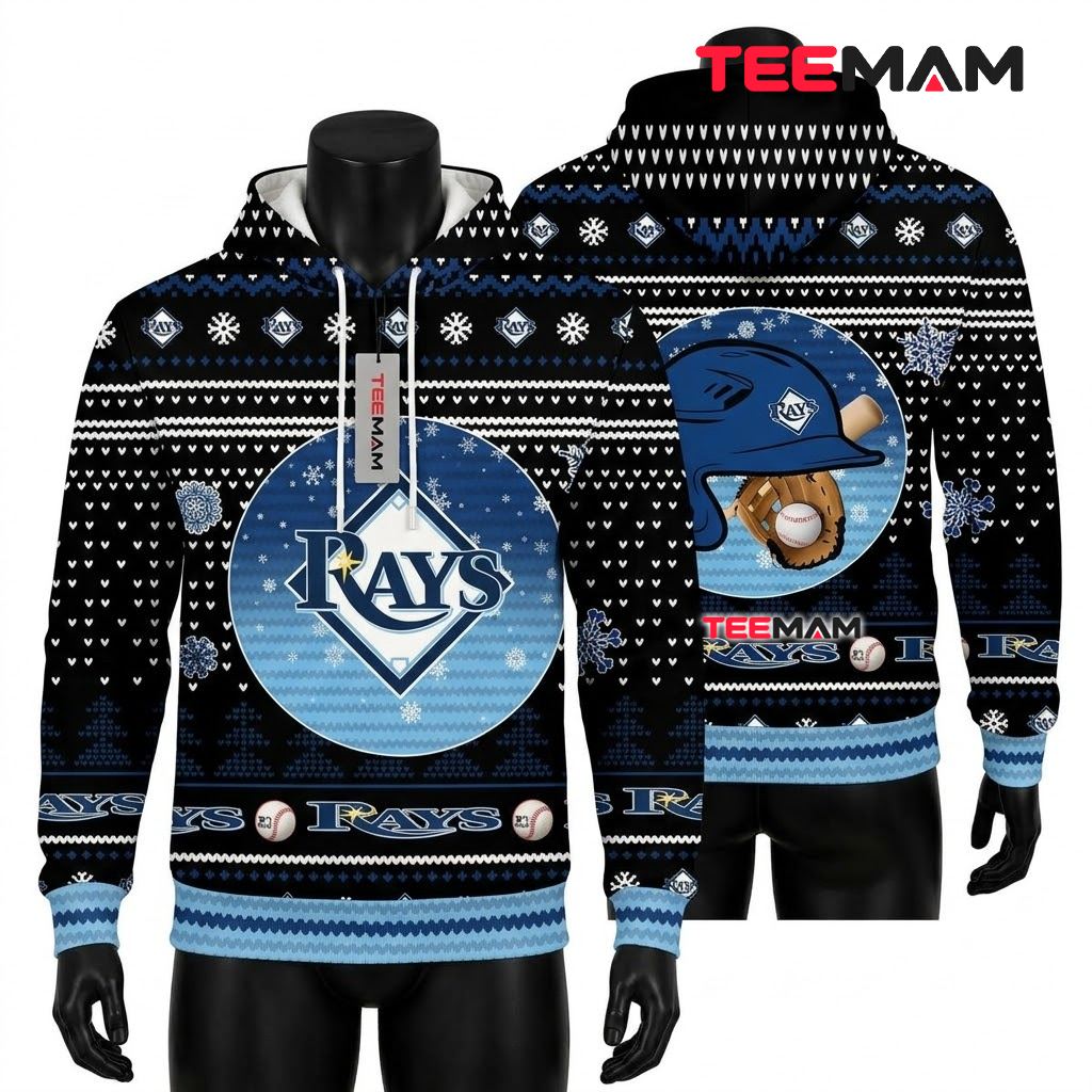 Tampa Bay Rays All Over Print 3D Hoodie Batting Helmet Snowflake Front