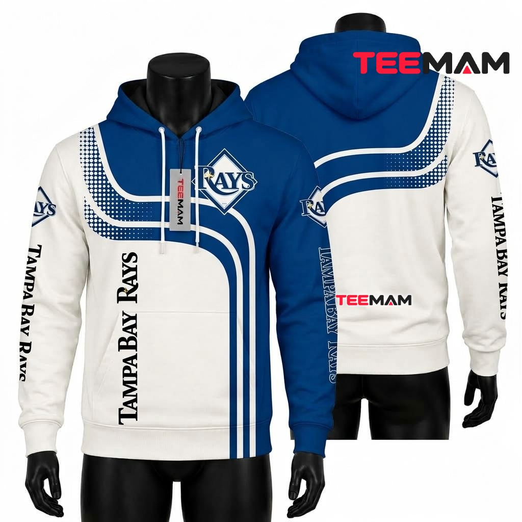 Tampa Bay Rays All Over Print 3D Hoodie Blue White Curve Stripe Front