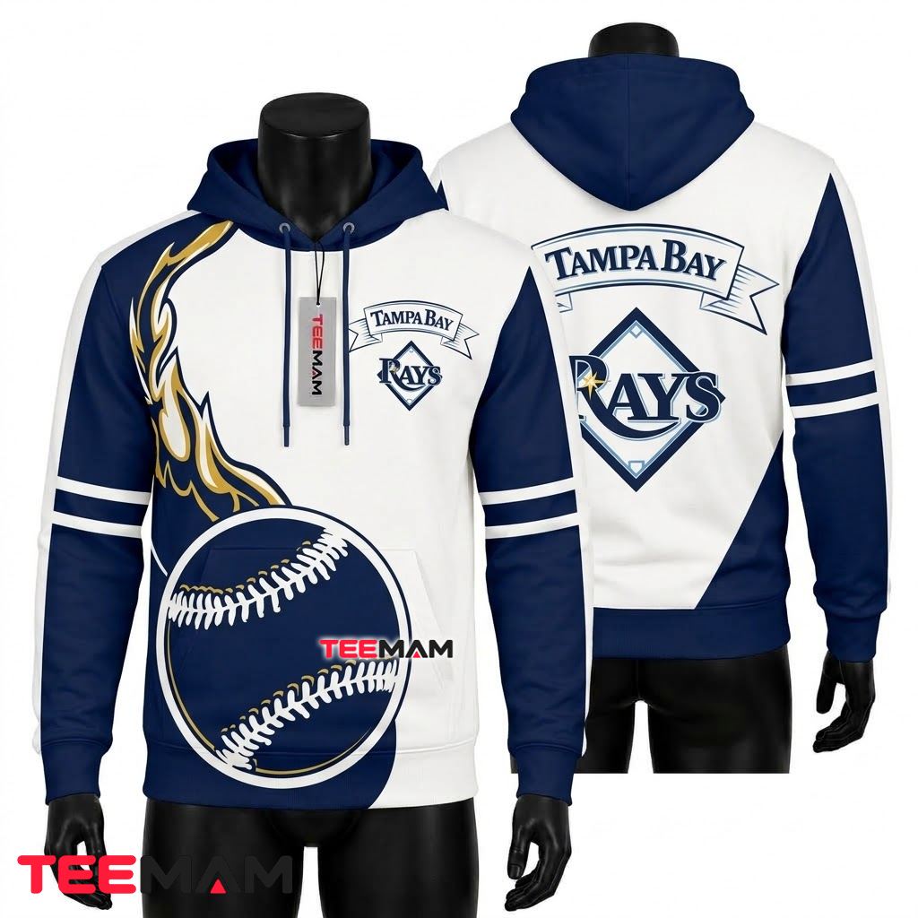 Tampa Bay Rays All Over Print 3D Hoodie Flaming Baseball Banner Logo Front
