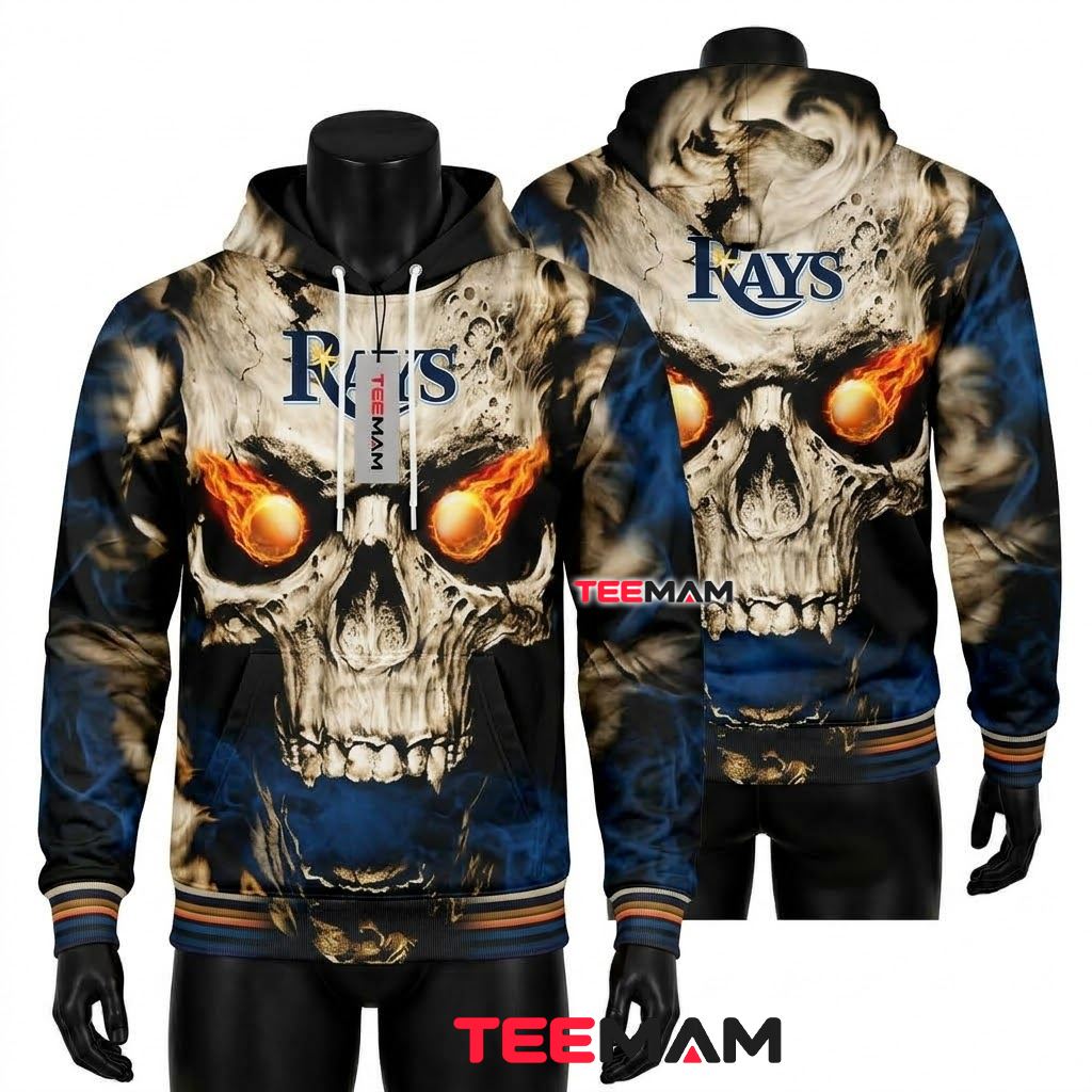 Tampa Bay Rays All Over Print 3D Hoodie Flaming Eye Skull Front