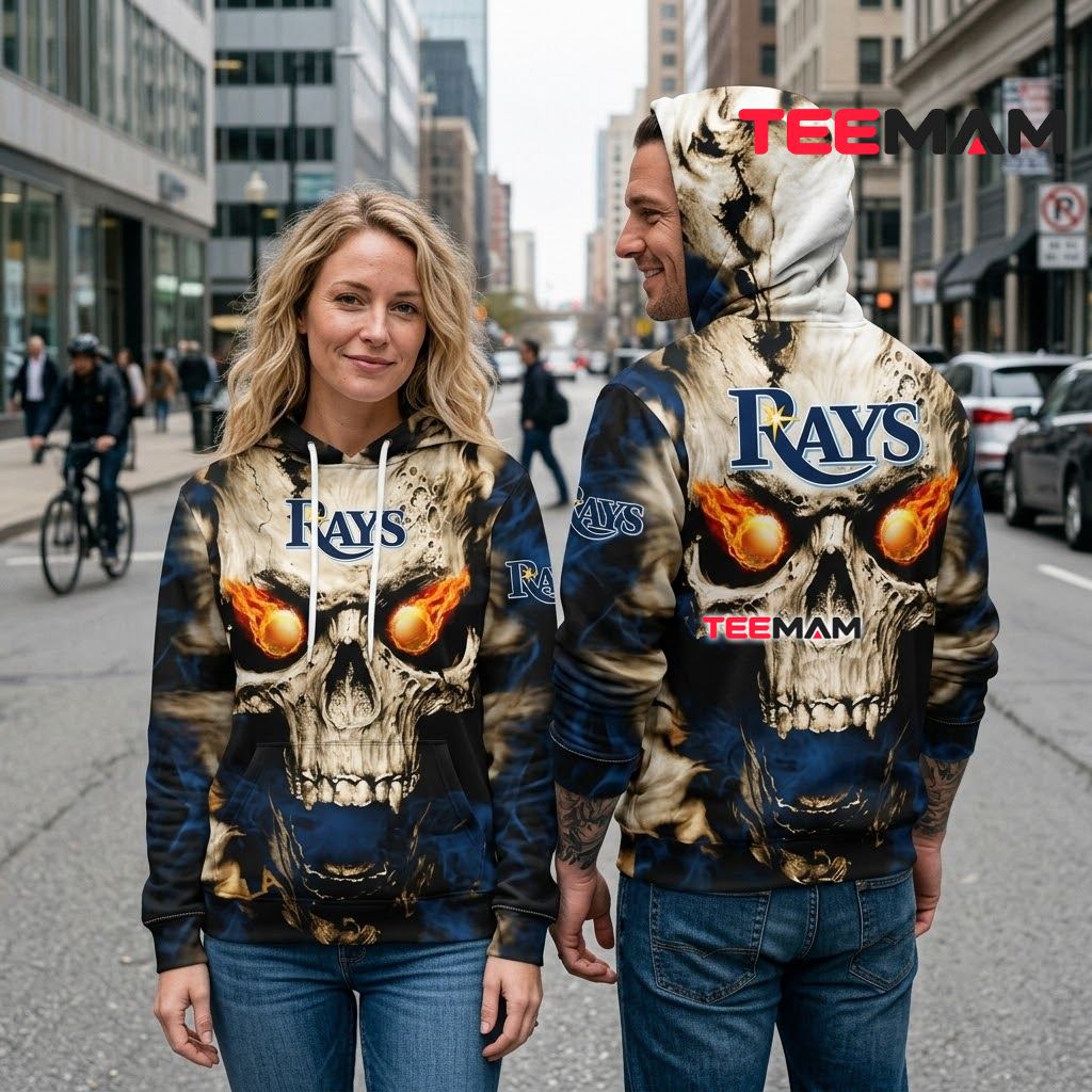 Tampa Bay Rays All Over Print 3D Hoodie Flaming Eye Skull Back Tampa Bay Rays All Over Print 3D Hoodie Flaming Eye Skull Back