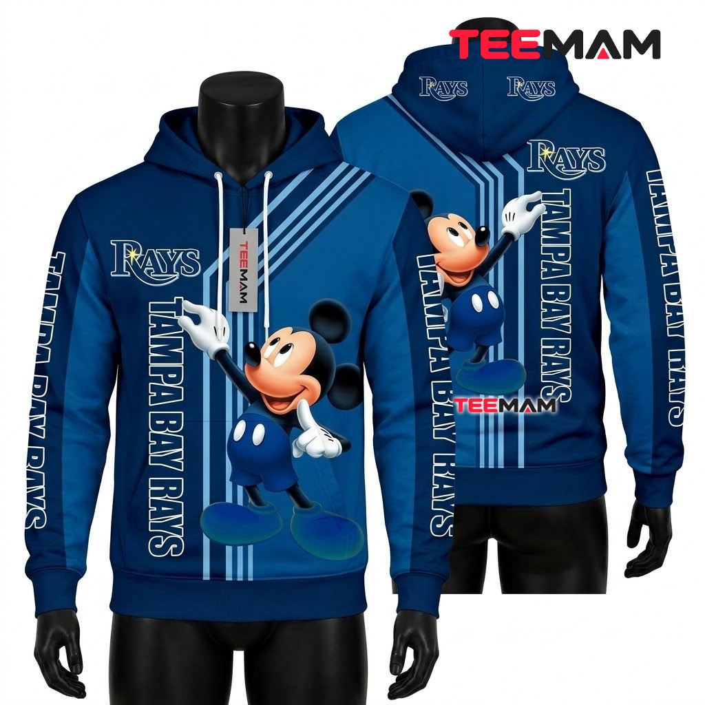 Tampa Bay Rays All Over Print 3D Hoodie Mickey Mouse Waving Pose Front