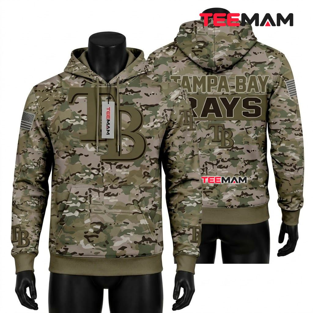 Tampa Bay Rays All Over Print 3D Hoodie Military Camouflage Front