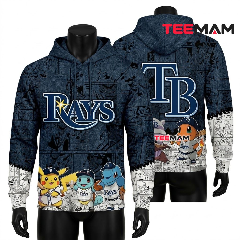 Tampa Bay Rays All Over Print 3D Hoodie Pokemon Pikachu Squirtle Front