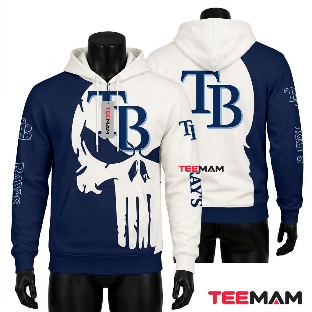 Tampa Bay Rays All Over Print 3D Hoodie Punisher Skull Split Design Front