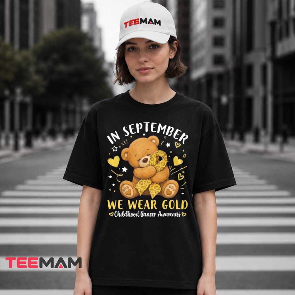 Teddy Bear Leopard Gold Ribbon September T-Shirt