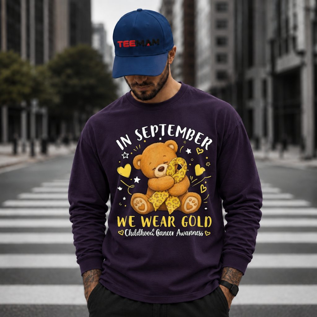 Teddy Bear Leopard Gold Ribbon September Long Sleeve Teddy Bear Leopard Gold Ribbon September Long Sleeve