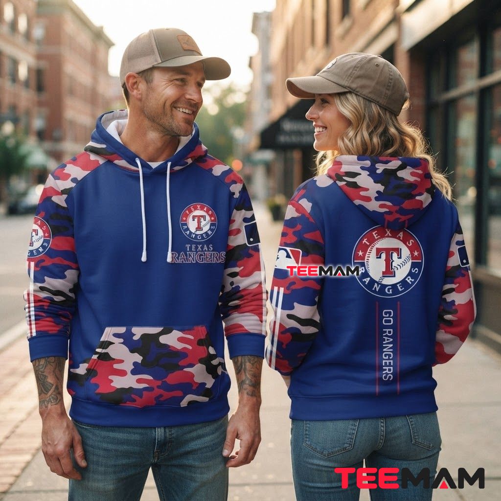 Texas Rangers 3D Hoodie Camouflage Racing Stripe Blue Back Texas Rangers 3D Hoodie Camouflage Racing Stripe Blue Back
