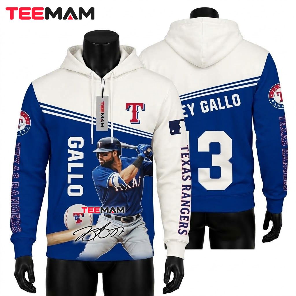 Texas Rangers 3D Hoodie Joey Gallo 13 Player Portrait Signature Front