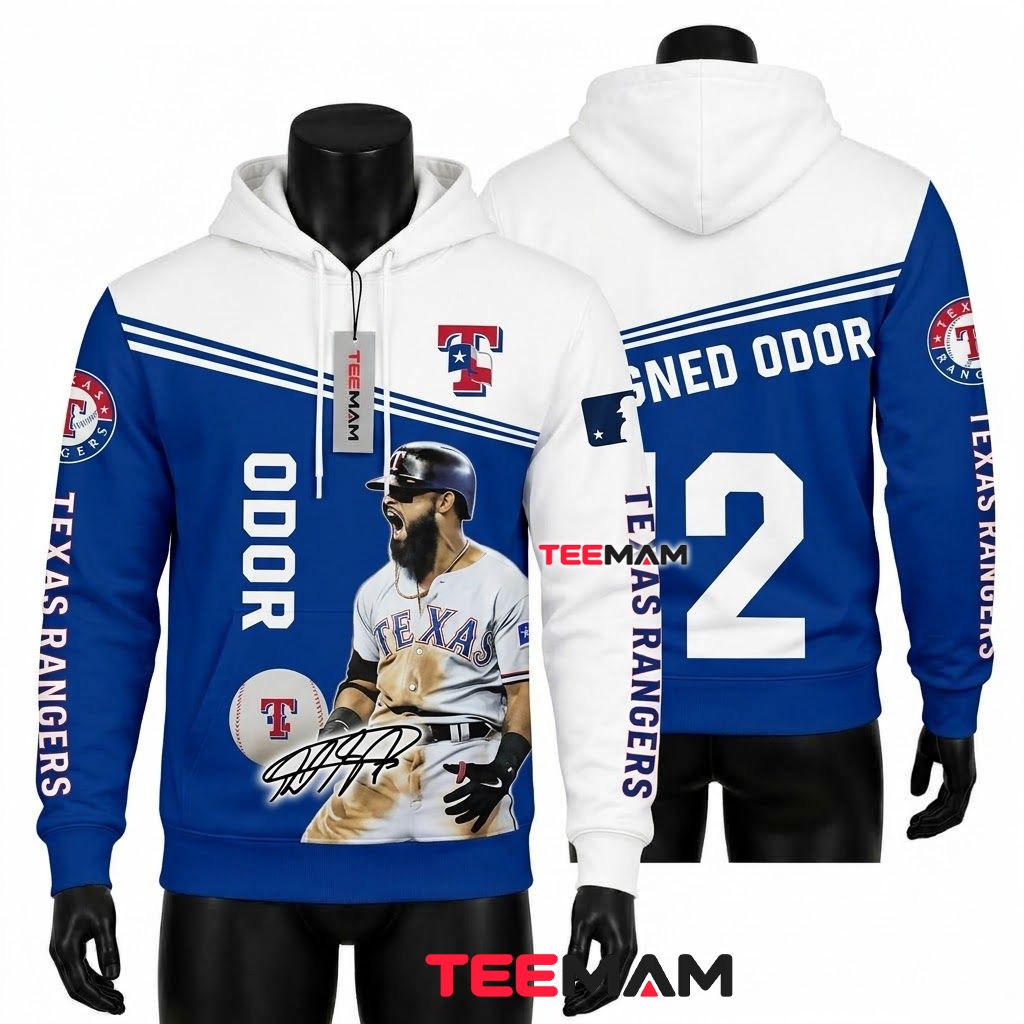 Texas Rangers 3D Hoodie Rougned Odor 12 Player Portrait Signature Front