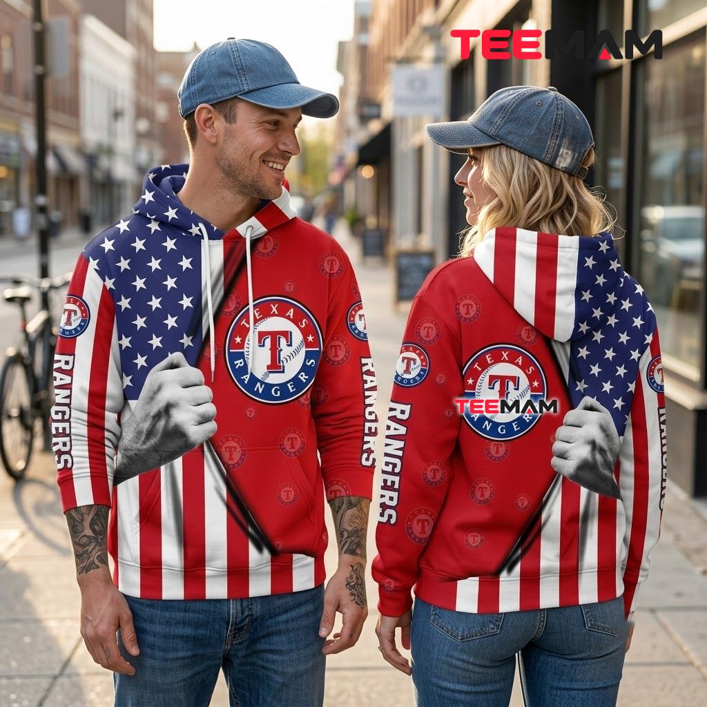 Texas Rangers All Over Print 3D Hoodie American Flag Chest Rip Back Texas Rangers All Over Print 3D Hoodie American Flag Chest Rip Back