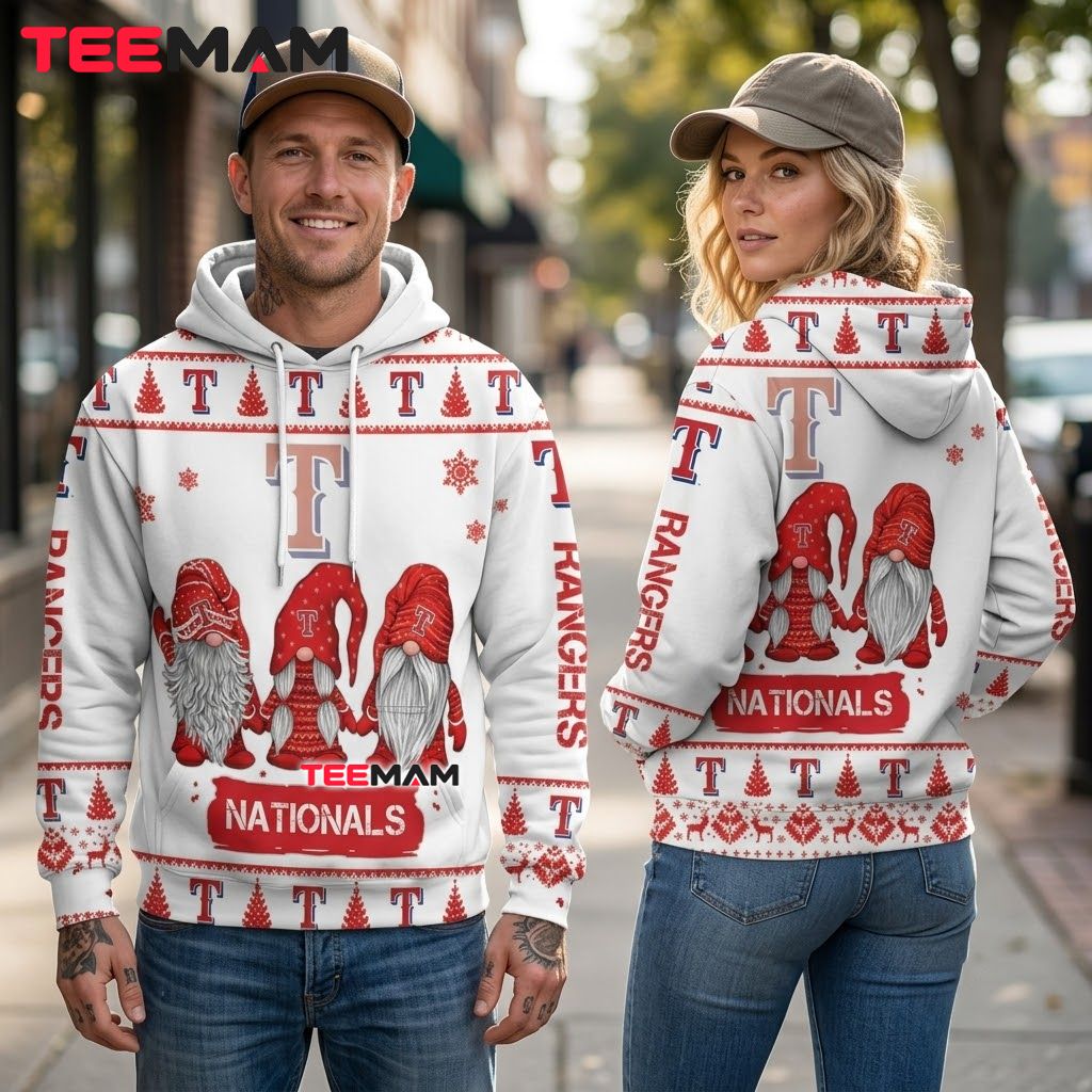 Texas Rangers All Over Print 3D Hoodie Christmas Gnome Trio White Back Texas Rangers All Over Print 3D Hoodie Christmas Gnome Trio White Back