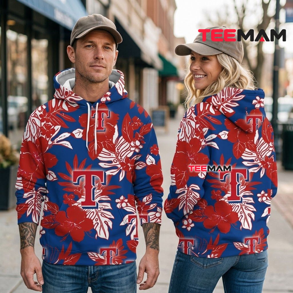 Texas Rangers All Over Print 3D Hoodie Tropical Floral Hibiscus Back Texas Rangers All Over Print 3D Hoodie Tropical Floral Hibiscus Back