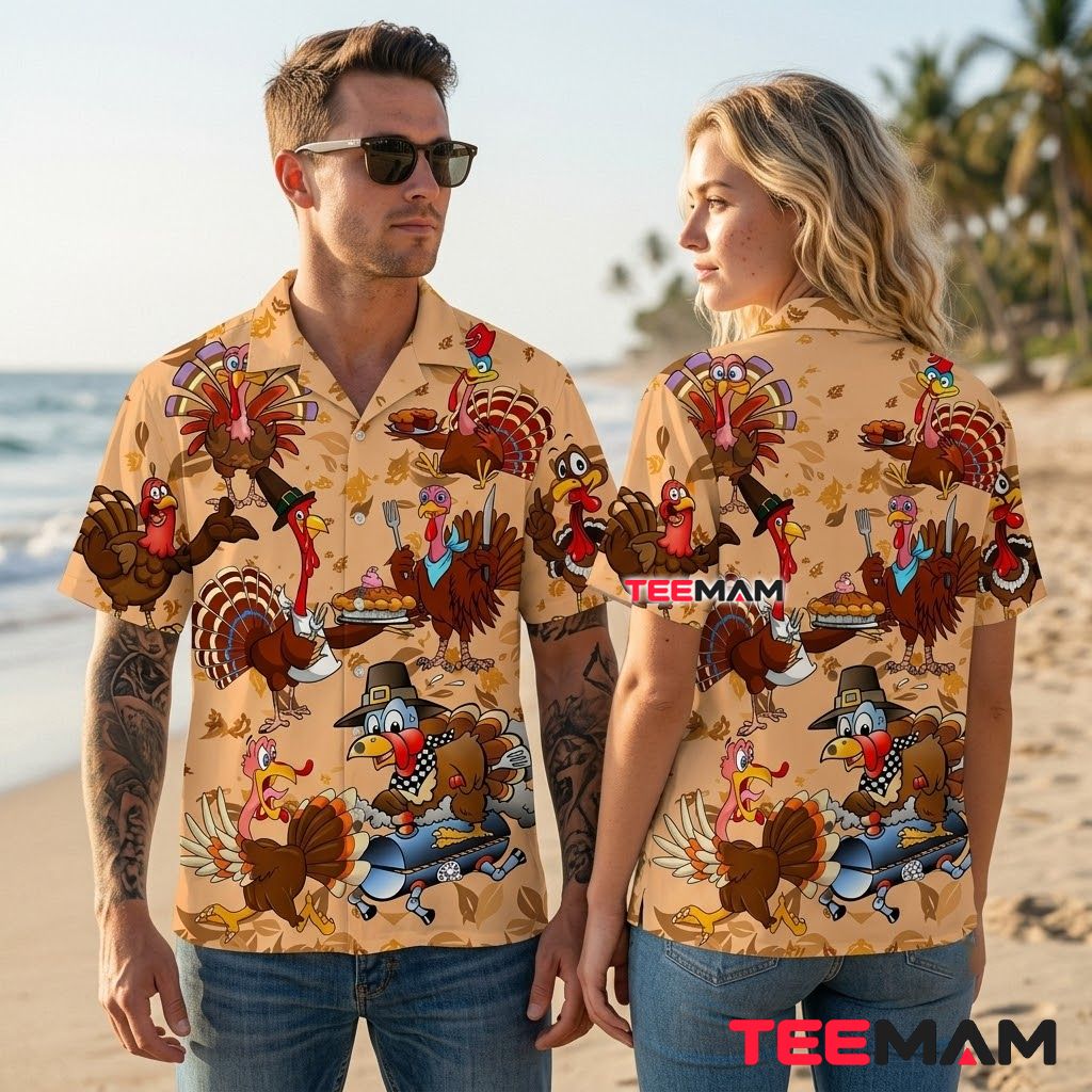 Thanksgiving Hawaiian Shirt Funny Turkey Chef Waiter Peach Back Thanksgiving Hawaiian Shirt Funny Turkey Chef Waiter Peach Back