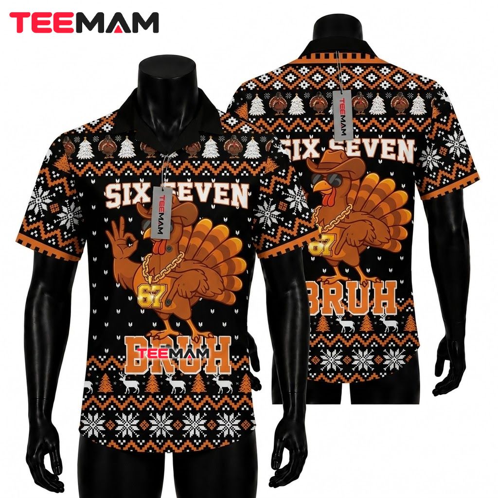 Thanksgiving Hawaiian Shirt Six Seven Bruh Gangster Turkey Front