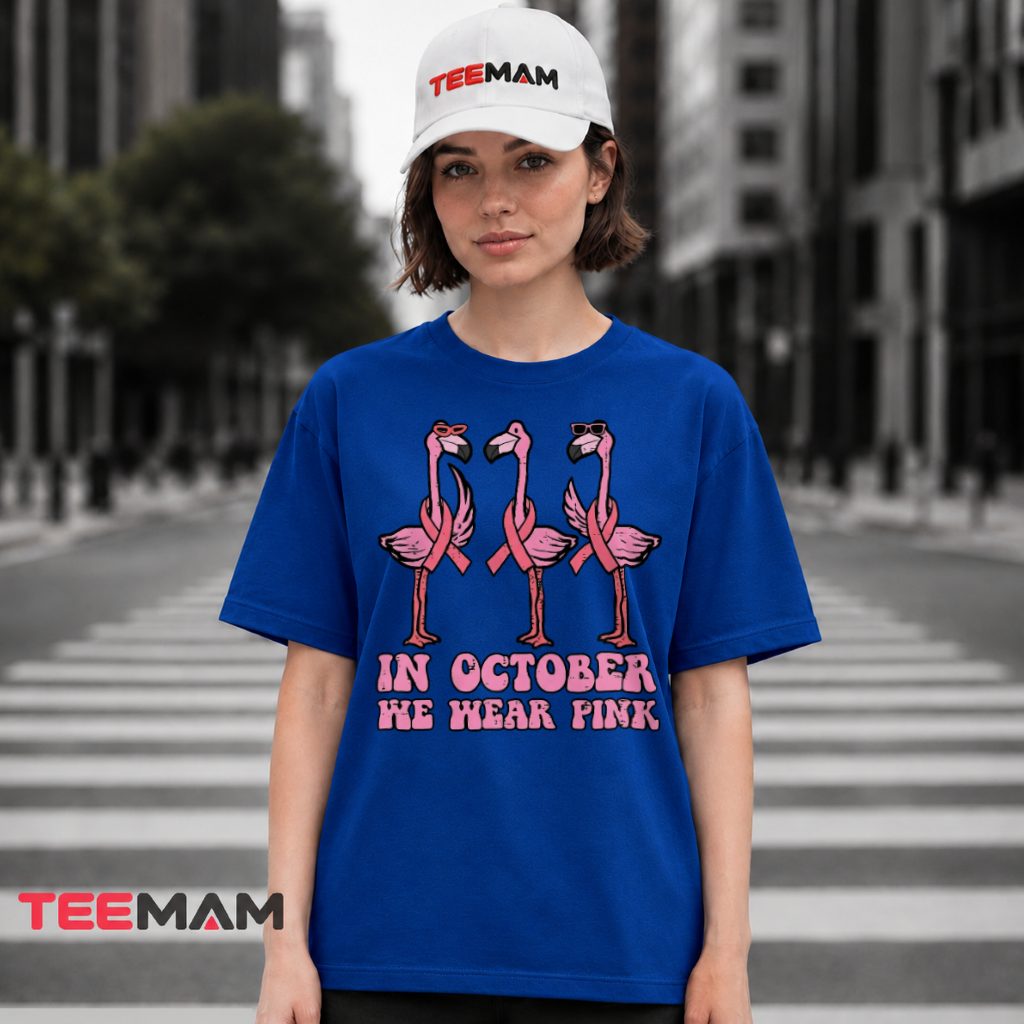 Three Flamingos Sunglasses October Pink T-Shirt