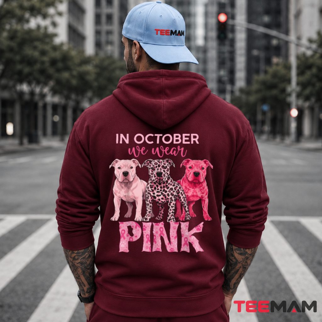 Three Pitbull Dogs Leopard October Pink Hoodie Three Pitbull Dogs Leopard October Pink Hoodie