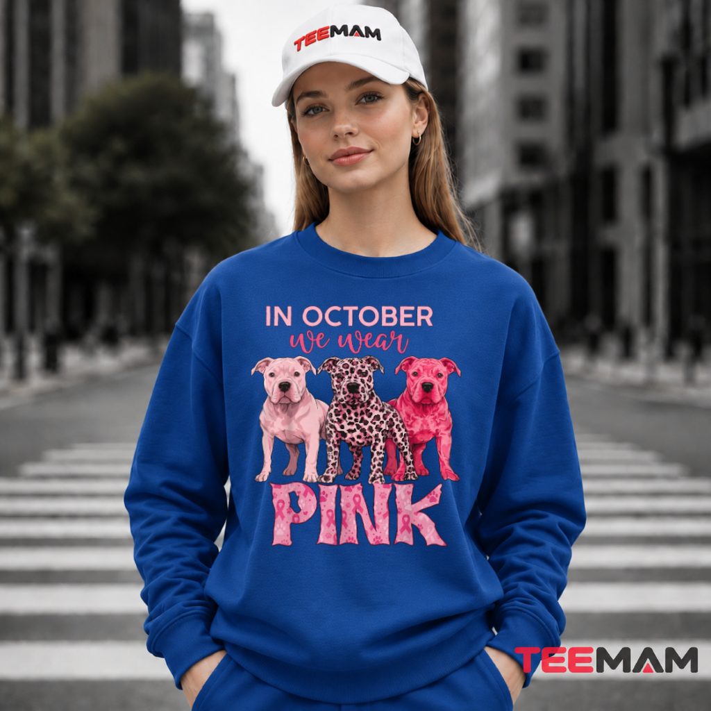Three Pitbull Dogs Leopard October Pink Long Sleeve Three Pitbull Dogs Leopard October Pink Long Sleeve
