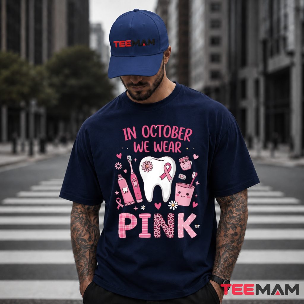 Toothbrush Tooth Floral Dental Pink Ribbon T-Shirt