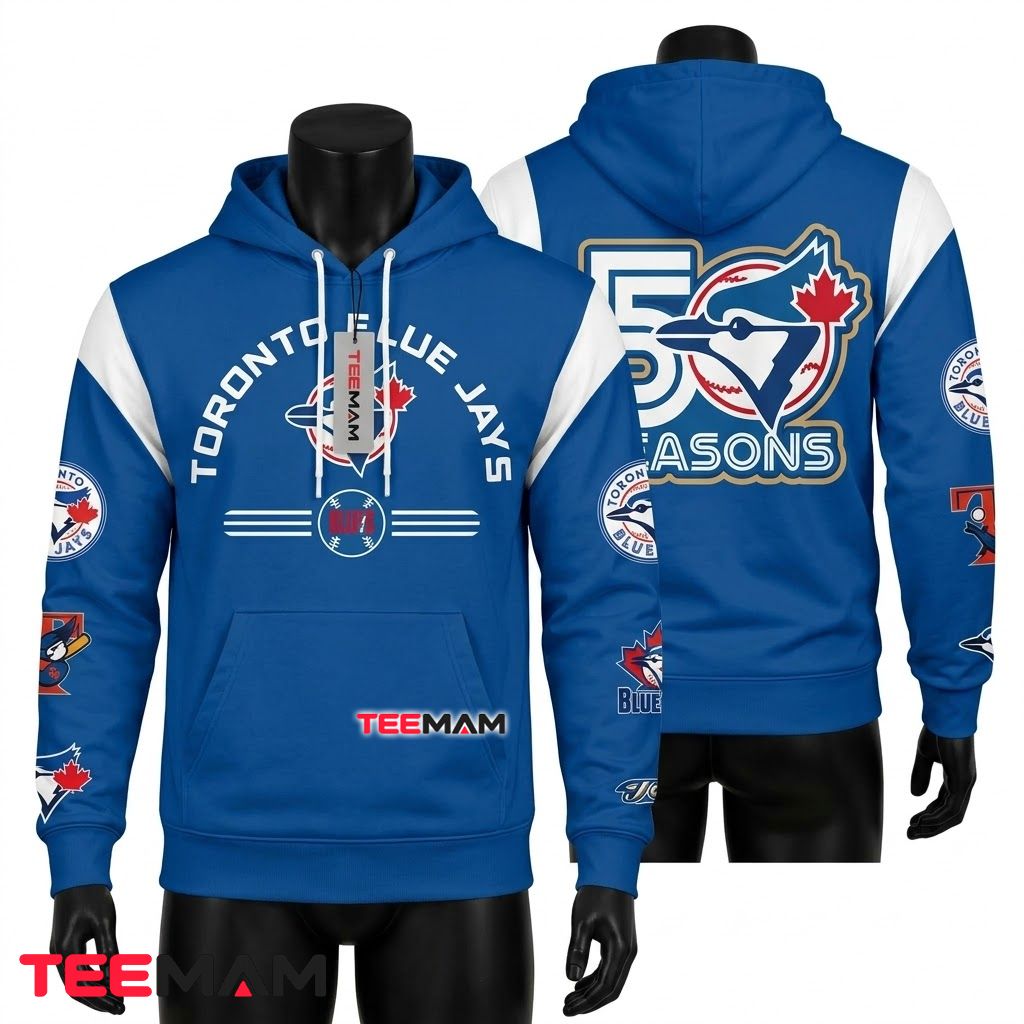 Toronto Blue Jays 3D Hoodie 50th Anniversary Seasons Front