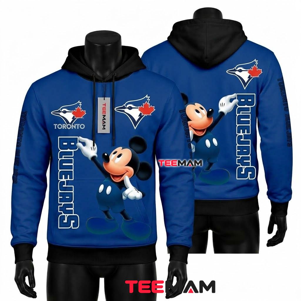 Toronto Blue Jays 3D Hoodie Mickey Mouse Pointing Front