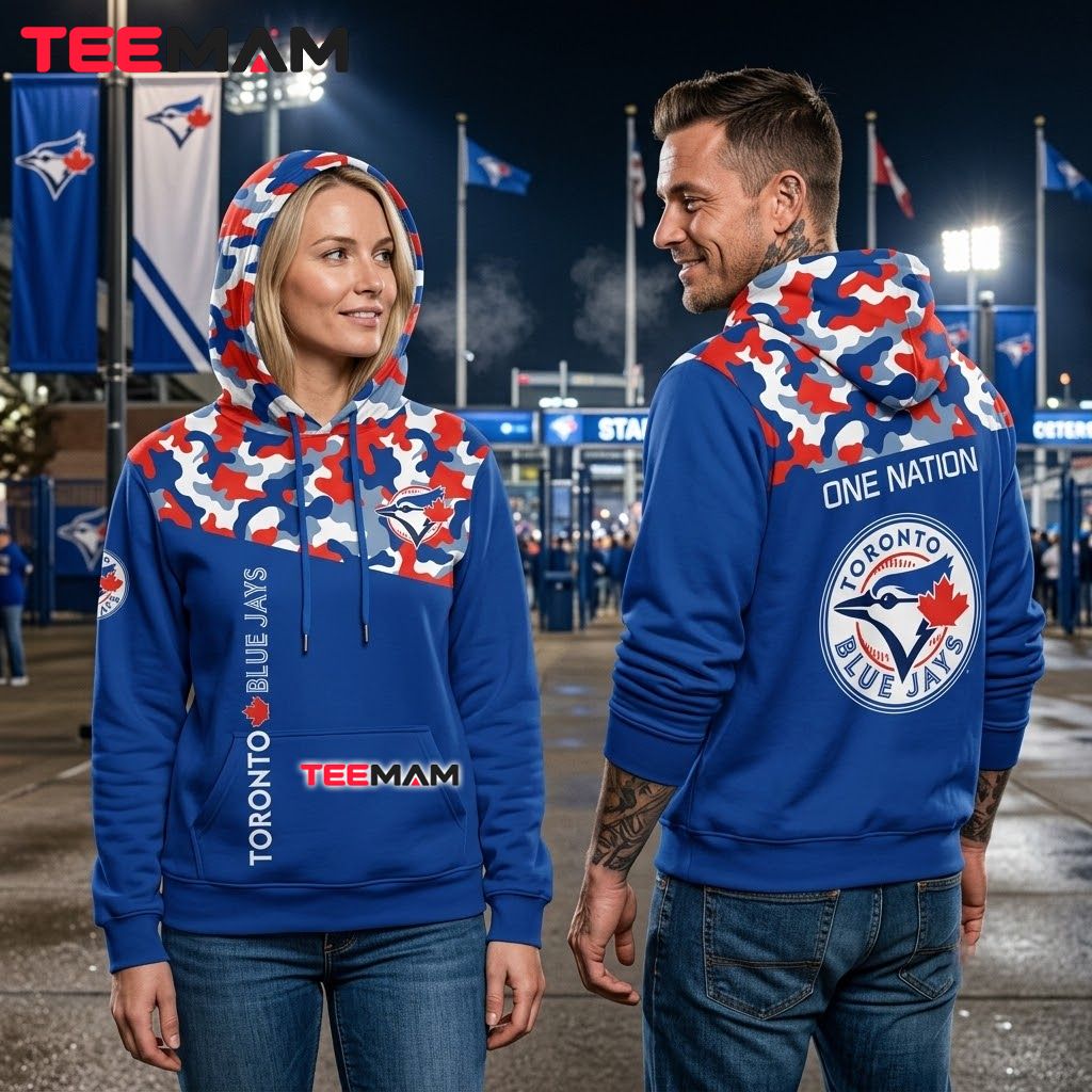 Toronto Blue Jays 3D Hoodie One Nation Camouflage Back Toronto Blue Jays 3D Hoodie One Nation Camouflage Back