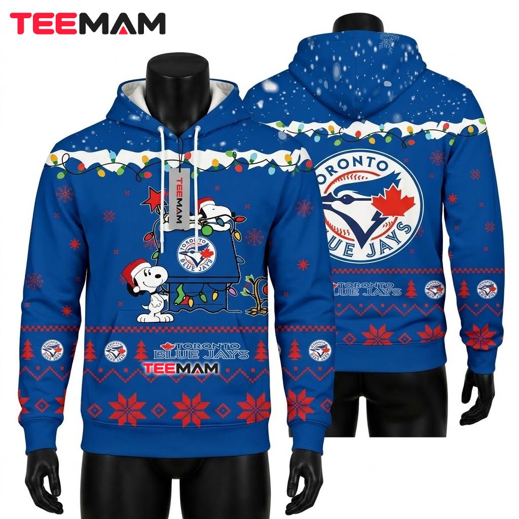 Toronto Blue Jays 3D Hoodie Snoopy Christmas Lights Front