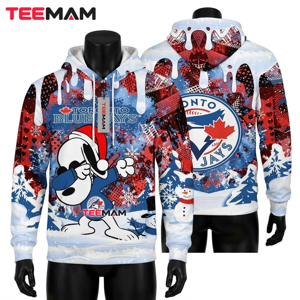 Toronto Blue Jays All Over Print 3D Hoodie Snoopy Dabbing Christmas Front