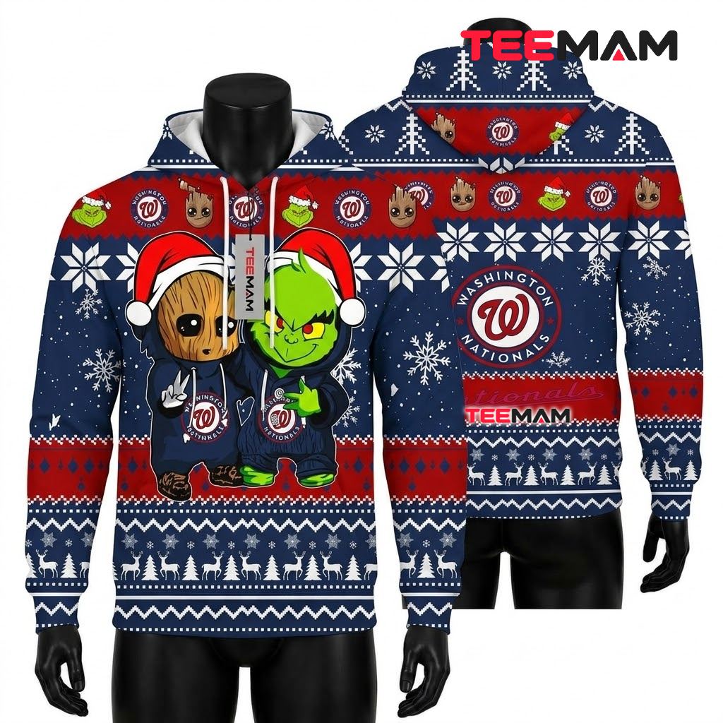 Washington Nationals 3D Hoodie Baby Groot Grinch Christmas Front
