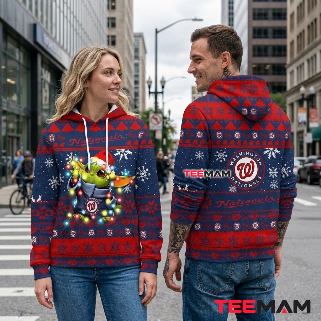 Washington Nationals 3D Hoodie Baby Yoda Christmas Lights Back Washington Nationals 3D Hoodie Baby Yoda Christmas Lights Back