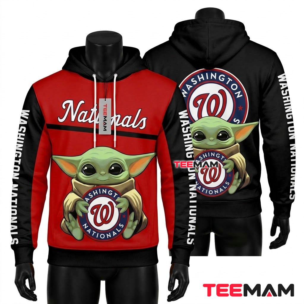 Washington Nationals 3D Hoodie Baby Yoda Hug Logo Front